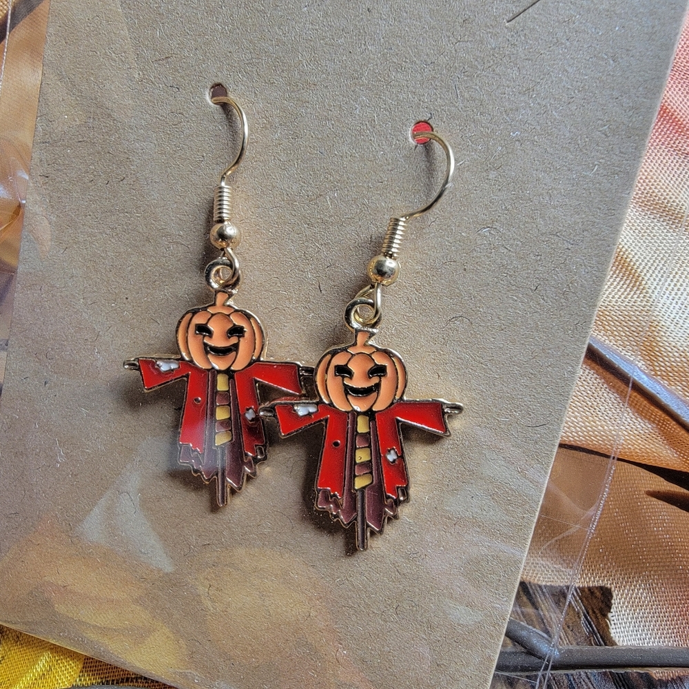 🍁8 Final!! Pumpkin Scarecrow Earrings Fall Themed Earrings